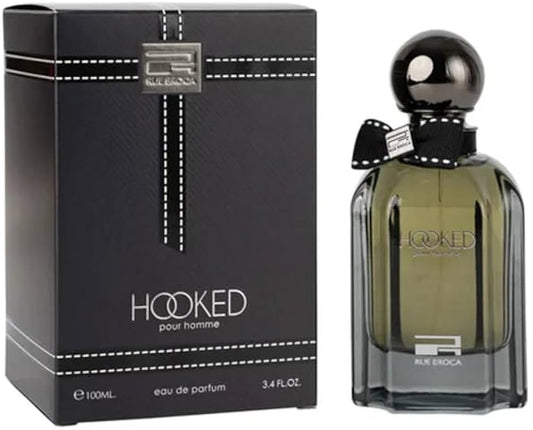Hooked pour homme perfume bottle and packaging on a white background