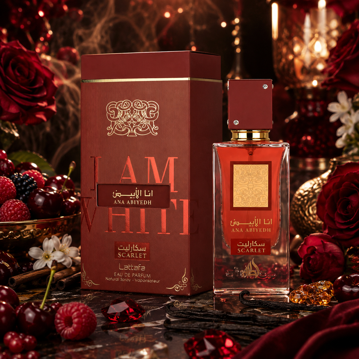 Lattafa Ana Abiyedh Scarlet Eau De Parfum (60ml) – Bold Cherry, Rose & Caramel Gourmand