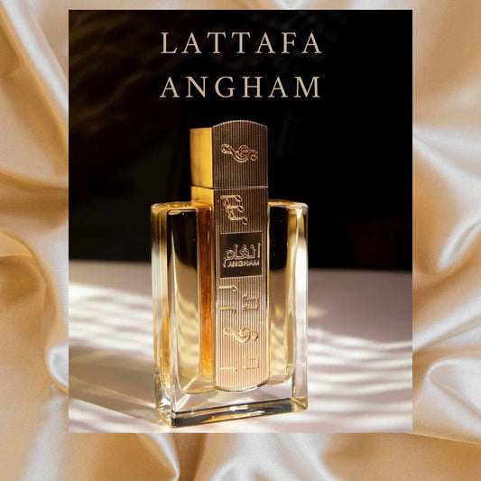 Elegant Angham Lattafa Perfume bottle – Unisex Arabic fragrance with warm and sweet vanilla notes.